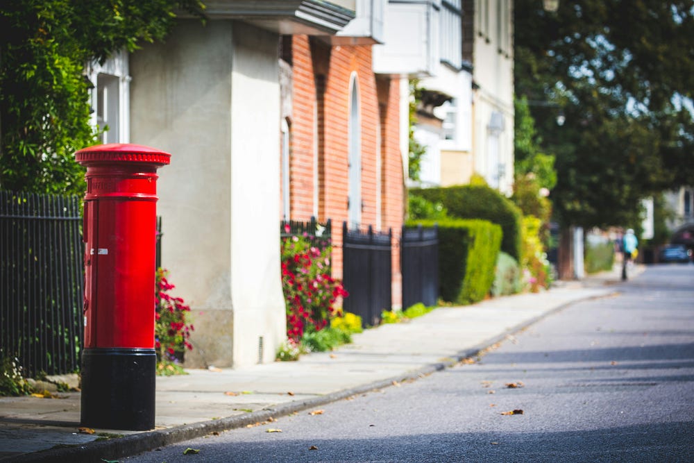 British Postal Service Box in quiet street
