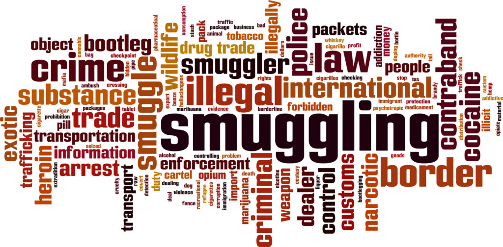 An image of words that highlights the words smuggling and illegal